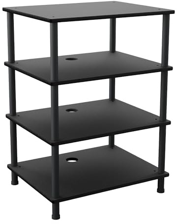 AVF HiFi Rack Shelving Unit - 4 Tier Audio Shelving Stand - With Cable Management Built Into Shelves - Black Finish - 60cm x 48cm x 84.6cm Tall - 15kg Max Weight Per Shelf - All Fixings Included