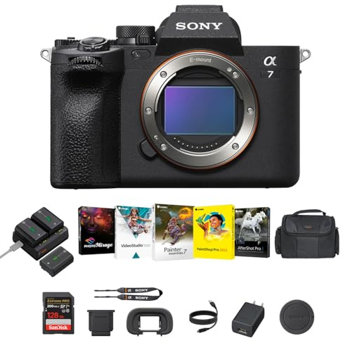 Sony A7 IV - Fotocamera mirrorless full-frame (nero) - Fotocamera digitale ibrida veloce con batterie e kit doppio caricabatterie, kit software Corel, scheda di memoria SDXC da 128 GB e grande borsa