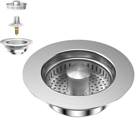 Abflusssieb Küchenspüle für Tiefe > 40 mm,Spülbecken Bohrung 75-86mm,3-In-1 Abflusssieb Edelstahl,Für Küchenspülen geeignet, um Lebensmittelrückstände zu filtern