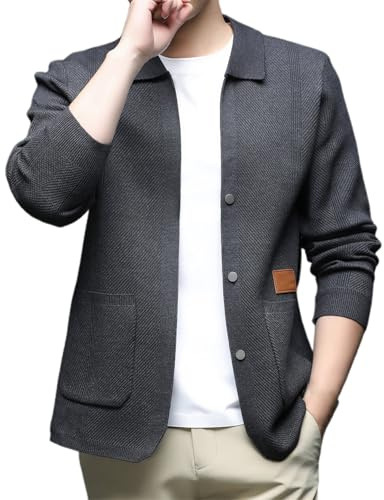 Dasongff Blazer de punto suave para hombre, cárdigan abierto en la parte delantera, suéter ligero, cuello Mandarín, corte ajustado, chaqueta deportiva casual