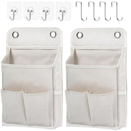 Calkkrer 2 Stück Hängeorganizer Weiß, Wandorganizer mit Taschen, Türregal Stoff Hängeaufbewahrung für Bad, Schlafzimmer, Büro, Wohnmobil, Camping Aufbewahrung