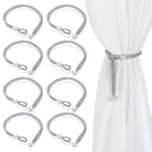 Elegaperma 8 Stück Raffhalter für Vorhänge, Curtain Tiebacks Grau, Einstellbar Gardinen Raffhalter mit Perlen, Gardinenhalter für Cafés, Restaurants, Büros, Wohnzimmer, Schlafzimmer