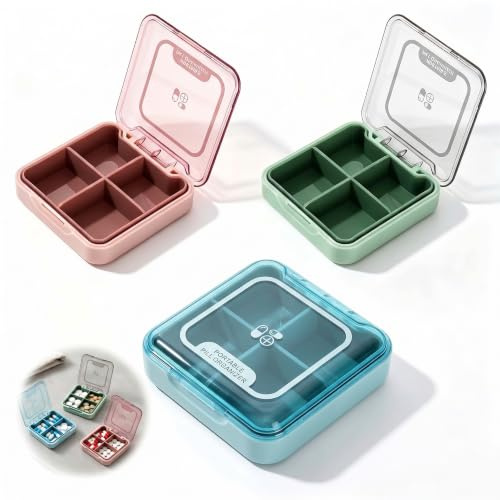 YPLANGENT 3 stycken tablettlåda resa, pillerask liten för resor med 4 fack, mini tablettlåda med transparent lock, vattentät medicinlåda för vitaminer och tabletter