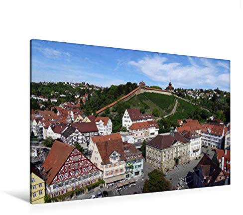 Premium Textil-Leinwand 120 x 80 cm Quer-Format Esslingen von oben | Wandbild, HD-Bild auf Keilrahmen, Fertigbild auf hochwertigem Vlies, Leinwanddruck von Klaus-Peter Huschka
