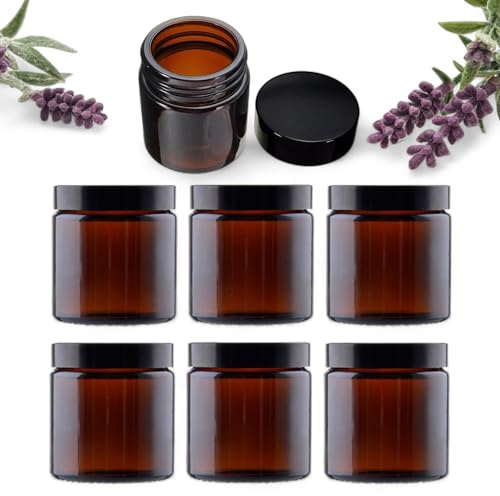 Avalon - AMBER Glass Jars with Black Urea Airtight Lids - PACK of 6 - Recyclable, Refillable, BPA-Free, Sold Empty - for Aromatherapy Blends/Creams/Candle-making (120ml)