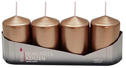Ebersbacher Kerzenfabrik GmbH 4er Tray Stumpenkerzen Bronze lackiert, Größe ca. 50 x 80 mm Adventskerzen Weihnachtskerzen Säulenkerzen