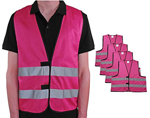 4business 4 Stück Signalweste magenta für Erwachsene Größen S - 3XL Polyester waschbar Sicherheitsweste 4er Set (S/M)