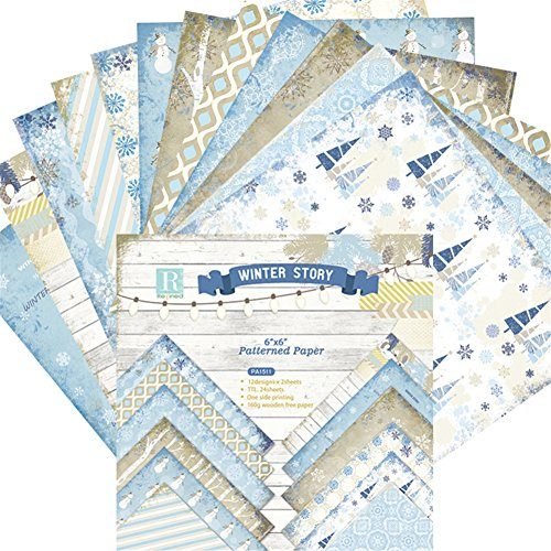 Oriental riverkit 24 Stück 6 Zoll Dekorpapier Scrapbooking Papier, Einseitig, 12 Muster, EIS- Und Schneemuster, für Karten Hintergrund Gemustertes Papier (C-6 Zoll-Wintergeschichte)