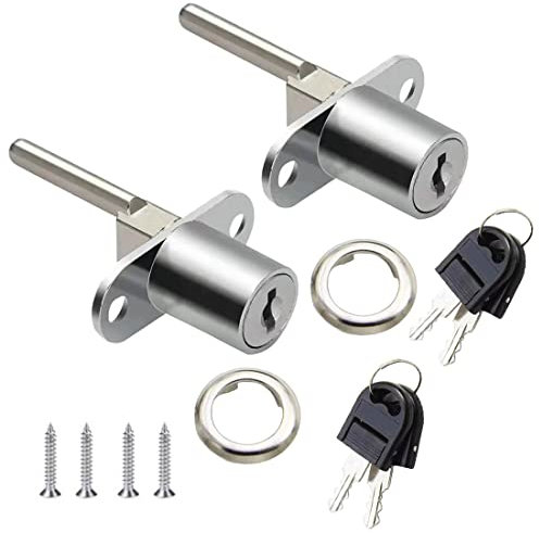 CL-Lin 2 Piece Drawer Lock Silver Plunger Lock with Key for Filing Cabinets Wardrobe Display Cabinet Furniture, Diameter 16 mm, Length 61 mm (Key Different)