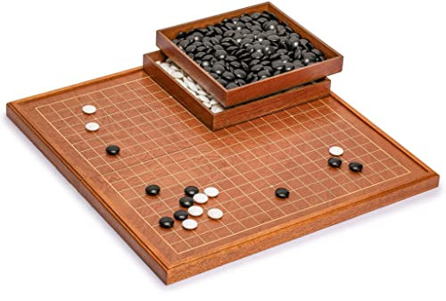 Yellow Mountain Imports Rosewood 1-Inch Folding Go Game Set Board with Double Convex Melamine Stones - Classic Strategy Board Game (Baduk/Weiqi)