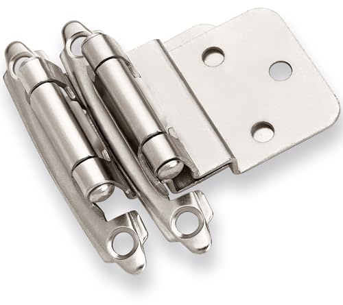 DecoBasics 3/8 Inset Cabinet Hinges Brushed Nickel (5 Pair -10 Pcs) Offset Self Closing Cabinet Hinges for Kitchen Cabinets Satin Nickel w/Silicon Bumpers & Upgraded Screws