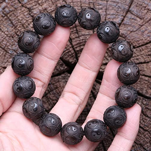 MELRIE 1 Stück Ebenholz Holzarmband Symbol der Philosophie Männliches Armband Symbol der Weissagung Schwarzes Holzperlenarmband - 15 mm