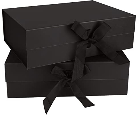 SENENQU 2 Pack Black Magnetic Gift Box with Ribbon, 32 x 23 x 10cm Large Luxury Present Box, Folded Wedding Gift Boxes with Lid for Presents Packaging Birthday Anniversary Christmas Festivals