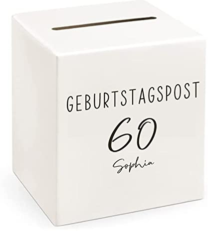 Miss Lovely Personalisierte Kartenbox 60. Geburtstag – GEBURTSTAGSPOST 60 in Schwarz mit Name – Geschenkbox für Geldgeschenke & Gutscheine – Briefbox 24x24x24 cm Creme (schwarz, 60)