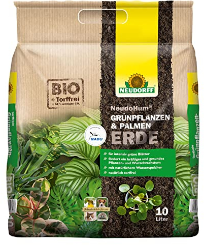 Neudorff NeudoHum Grünpflanzen- & PalmenErde – Torffreie Bio Erde, fördert gesunde Palmen und Grünpflanzen mit grünen Blättern wie z.B. Monstera, 10 Liter