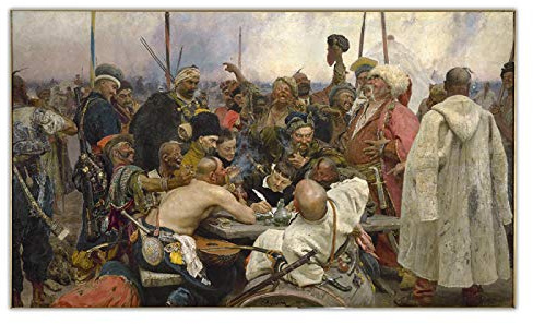 Canvas oljemålning Ilya Yafimovich Repin 《 Zaporozhian kosackerna Skriv ett brev till sultanen i Turkiet, Konstdekor Ramlös 90x135cm ramlös