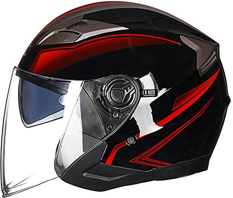 HZIH Retro Casco Moto Demi-Jet Casco Moto Aperto,DOT/ECE Omologato,Vintage Scooter Jet Casco con Doppia Visiera Casco Moto Mezzo Donna Uomo B,L=59-60cm