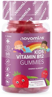 Vitamin B12 Kinder Gummibärchen - Vitamin B Komplex Hochdosiert mit B12, B1, B2, B6, Biotin, C - Vegan & Glutenfrei B12 - Alternative zu Vit B 12 Tropfen. & Tabletten - 30 Gummies - Novomins