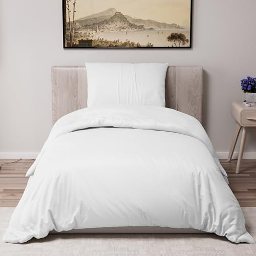 Dreamzie Funda Nordica Cama 90 – Ropa de Cama Microfibra Suave Oeko-Tex - Juego de Funda Edredon 135x200 con 1 Funda Almohada 50x70 cm - Blanco