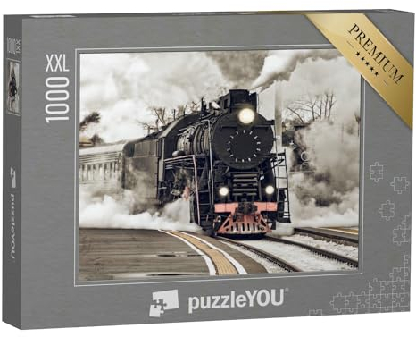 Puzzle 1000 Teile XXL „Retro-Dampfzug am Bahnhof“ – aus der Puzzle-Kollektion Lokomotive