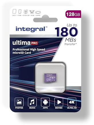 Integral 128GB Carte Micro SD 4K Vidéo Vitesse de Lecture 180MB/s et Vitesse d'Ecriture 150MB/s MicroSDXC A2 C10 U3 UHS-I 180-V30 Notre Carte Mémoire Micro SD Haute Vitesse la Plus Rapide