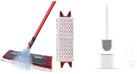 Vileda 1-2 Spray Mop, Microfibre Flat Floor Spray Mop with Extra Head Replacement & Ibergrif M34151-3 Toilet Brushes & Holders, Deep Cleaner Silicone Toilet Brush, Flat Toilet Brush