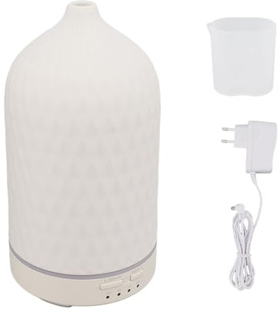 Aromatherapie Diffusor, 160ml Keramik Diffusor, Ultraschall Luftbefeuchter, Wasserlos Automatische Abschaltung Mit 7 Wechselnden LED Lichtern Für Zuhause, Büro, Zimmer(B-Weiß)