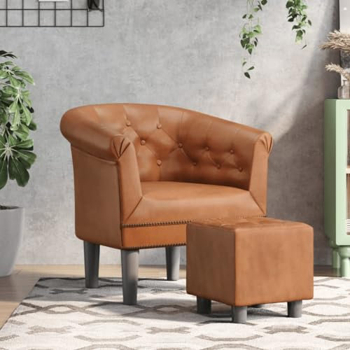 Cocktailsessel Clubsessel mit Fußhocker Loungesessel Sessel mit Hocker Lesesessel Kleiner Relaxsessel Kunstleder Bürosessel Ledersessel Retro Einzelsessel Sessel Braun