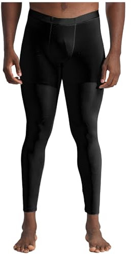 Freebily Herren Eisseide Leggings Transparent Sport Strumpfhose Baselayer Männer Sport Unterhose Lang Mit Bulge Pouch Schlafhose Schwarz XXL
