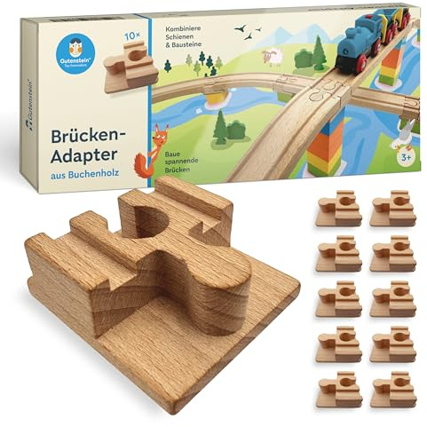 Gutenstein® BRIO-DUPLO-Adapter, Buchenholz – Verbinde Holzschienen & DUPLO für kreative Holzeisenbahn-Brücken – Premium Holzeisenbahn-Zubehör (11 STK)