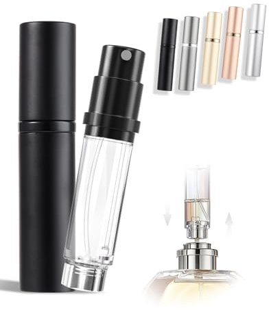 ASADAYS Portable Perfume Atomiser Refillable - 5ml Empty Travel Spray Bottle, Nano Mist, Bottom Filling Mini Atomizer, Pocket Size Cologne Dispenser for Women and Men (Black, CA)