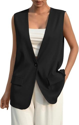 Gilet da Donna con Bottoni Gilet Senza Colletto Senza Maniche Giacca da Lavoro Moda Business Leggero Gilet Estivo con Bottone Singolo