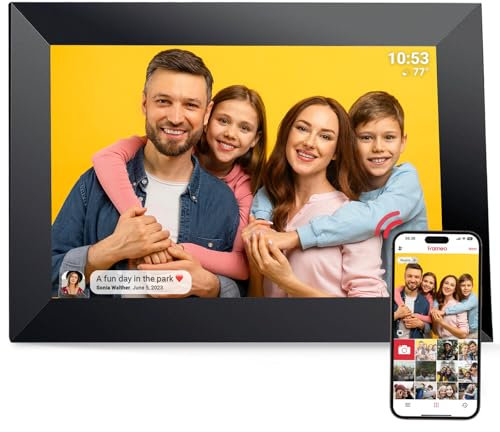 Frameo Digitaler Bilderrahmen WiFi VESWWE 10,1 Zoll Digital Photo Frame 1280x800 IPS-Touchscreen Integrierter Speicher 32 GB Automatisches Drehen für die sofortige Freigabe von Fotos und Videos