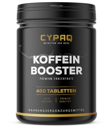 CYPAQ Koffein Booster Tabletten - 200mg natürliches Koffein - 400 Tabletten - natürliche Alternative zu Koffein Kapseln - vegan, hochdosiert - in Deutschland produziert