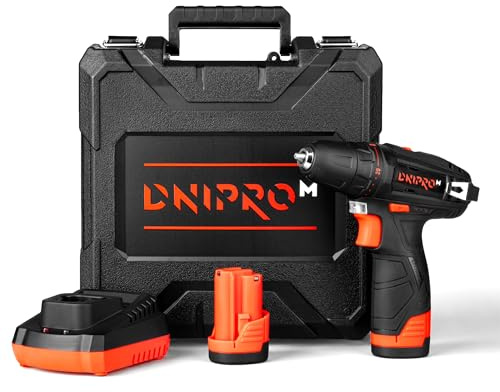 Dnipro-M Taladro atornillador inalámbrico CD-12CX Compact 12V (30 Nm, 2 velocidades, 0-1300 rpm, incluye batería de 2Ah y 10 puntas Impact)