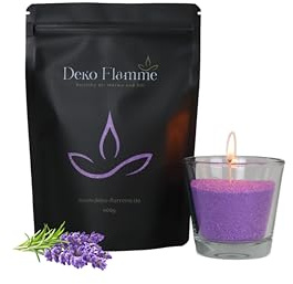 Deko Flamme Kerzensand mit Duft Lavendel – 400g Aromasand inkl. 20 Dochte – Kerzenwachs Granulat – DIY Pearled Candle – Wachsgranulat pflanzlich – Kerzen Sand für kreative Ideen