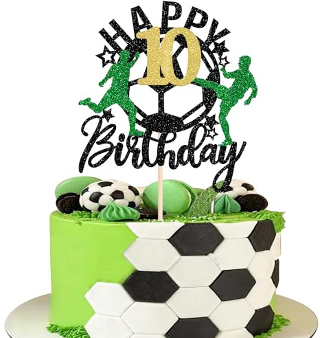 SYKYCTCY 1 Pack Soccer Happy 10th Birthday Cake Topper Sport Soccer Ball Cake Picks for Football Theme Kids 10th Birthday Party Cake Decorations Supplies