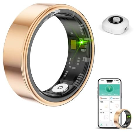 HPLSZCN Smart Ring Health Tracker, Sleep & Heart Rate Monitor, IP68 Waterproof Fitness Ring for Men/Women, Smart Ring Fitness Tracker for Daily Sports, Android & iOS (Gold, #8)
