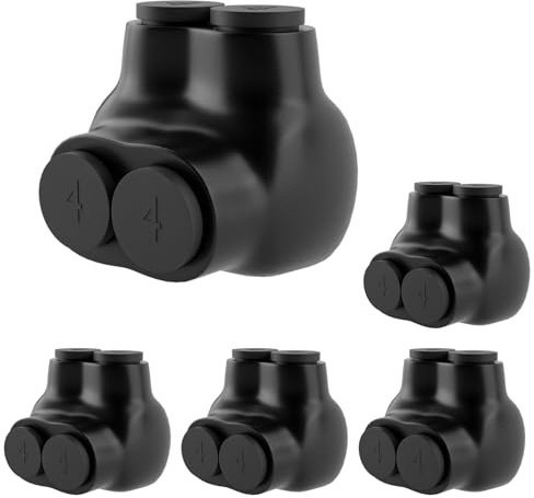 5 Pcs Insulated Multi Cable Connectors 2 Port Single Entry Splice Electrical Power Connector Black Interconnect Terminals Pre Filled Wire Connectors (4-14 AWG Wire Range)