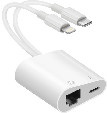 Lightning and USB C to Ethernet Adapter,2 in 1 RJ45 Ethernet LAN Network Adapter with Charge Port Compatible with iPhone/iPad/iPod/Samsung and More,Supports 100Mbps Plug and Play