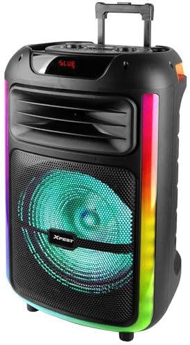 Trevi XFest XF 1400 KB - Altavoz inalámbrico de 100 W, altavoz portátil con micrófono con cable incluido, entradas USB, micro SD, entrada auxiliar y guitarra, función TWS, batería recargable integrada