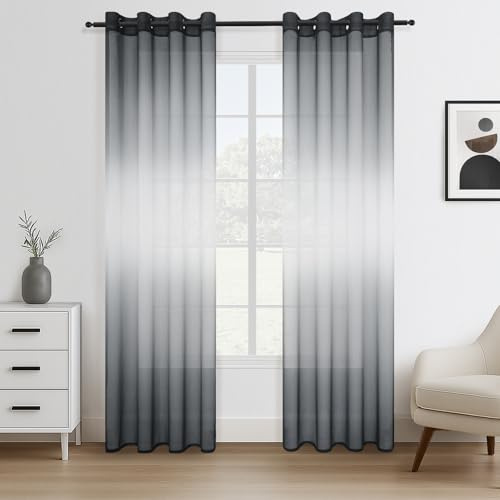 Topfinel Cortinas Salon 2 Piezas para Ventanas Visillos,Gradiente Cortina Cocina Modernas Translucidas.Cortinas de Lino Grises para Decoracion Dormitorio y Habitación Infantiles Niño 140x160cm
