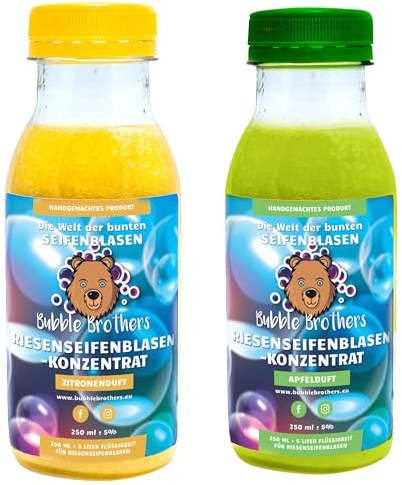 Bubble Brothers jättetvålbubblor koncentrat 2 x 5 liter tvålbubblor, påfyllningsflaska för barns födelsedag, sommarfest, stora tvålbubblor, enorm bubbellösning