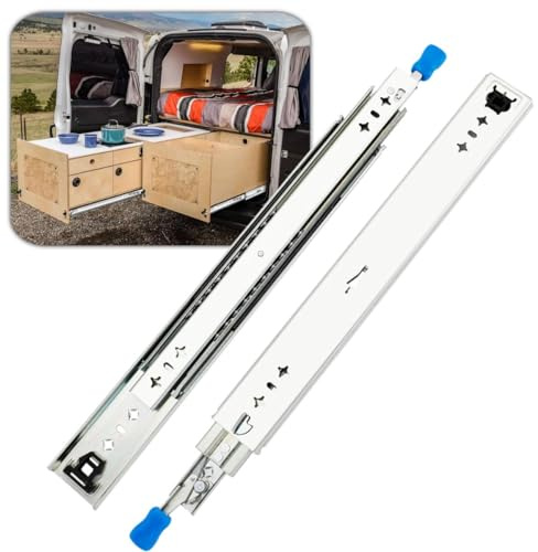 BESSX Glissière de tiroir Robuste avec verrou, système de tiroir latéral à Extension complète, 250-1500 mm, for Maison, Cuisine, Bureau, Camping-Car(Storage 250mm Extension 500mm)