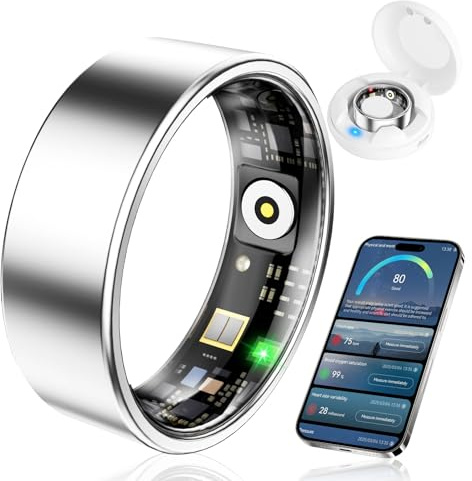 YULUCKGO Women's Smart Ring Sleep Monitor Fitness Tracker (Silver, 7#)
