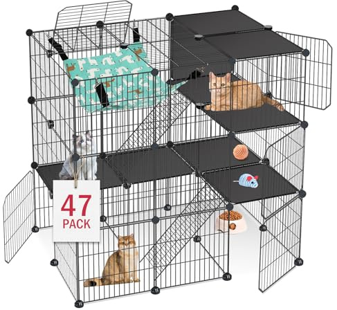 VISCOO Cat Cage, 3-Tier DIY Cat Enclosures Catio, Cat Playpen Indoor & Outdoor with Hammock, Detachable Metal Wire Kennel Cats Crate, 2x3x3 Exercise Place for 1-3 Cats/Kitten