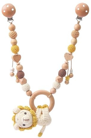 AQCQDQ Baby Mobile Kinderwagen Kette, Kinderwagenkette aus Holz und Baumwolle Gehäkelt, Kinderwagen Spielzeug, Babyschale Spielzeug für Babygeschenke zur Geburt (Löwen)