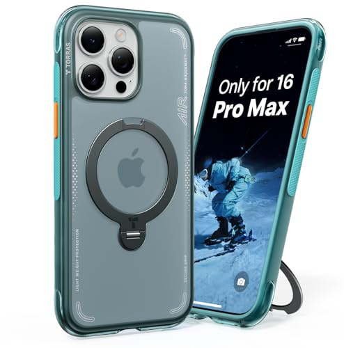 TORRAS Ostand Q3 Air für iPhone 15 Pro Max Hülle mit echtem Airbags Doppelter Schutz (360° Magnetischer Robust Ständer) Matt Handyhülle mit Kamerasteuerung Taste Gletscher Blau