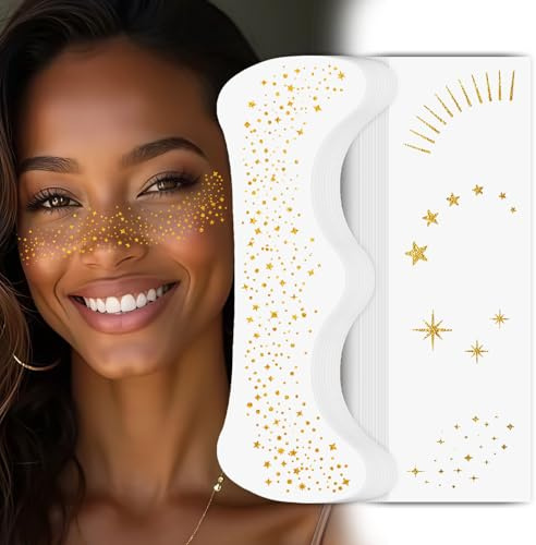 Gold Glitzer Gesicht Sommersprossen Tattoo,20 Stück Festival Freckles Gesichtstattoo,Wasserdichte Gesichtsaufkleber für DIY Makeup,Kinderfreundlich und Lange Haltbar