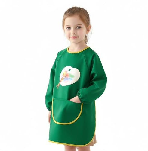 Luxvara Tablier Peinture Enfant, Blouse Peinture Enfant Imperméable avec Poche, Tabliers Manches Longues Enfants 3-8 Ans, pour Peinture et Cuisine, Filles et Garçons